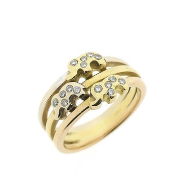 Tricolor gouden ring met diamanten; 0,15 ct., Gebruikt, Ophalen of Verzenden, 17 tot 18, Met edelsteen