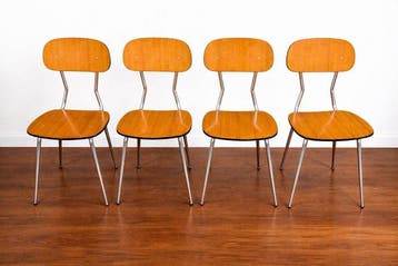 Stoel - Hout, Metaal - Set van vier vintage stoelen met