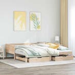 vidaXL Slaapbank met onderschuifbed en lades zonder matras, Huis en Inrichting, Slaapkamer | Bedden, 90 cm, Eenpersoons, Bruin