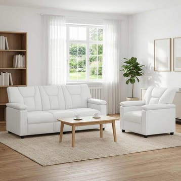 vidaXL Bankstel 2 pcs Wit Kunstleer, Verzenden, Nieuw, Leer, 150 tot 200 cm