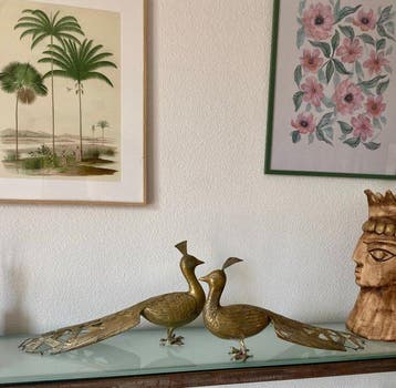 Artisan - sculptuur, Magnifique paire de paons vintage en