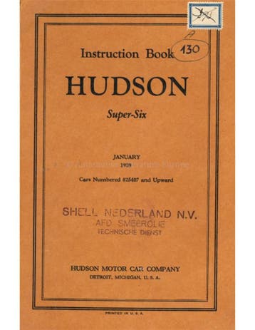 1929 HUDSON SUPER SIX INSTRUCTIEBOEKJE ENGELS