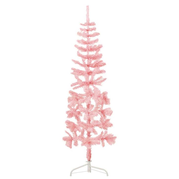 vidaXL Kunstkerstboom half met standaard smal 150 cm roze, Diversen, Kerst, Nieuw, Verzenden
