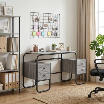 vidaXL Bureau met opbergruimte Grijs Sonoma 145 x 50 x 75 cm, Verzenden, Nieuw