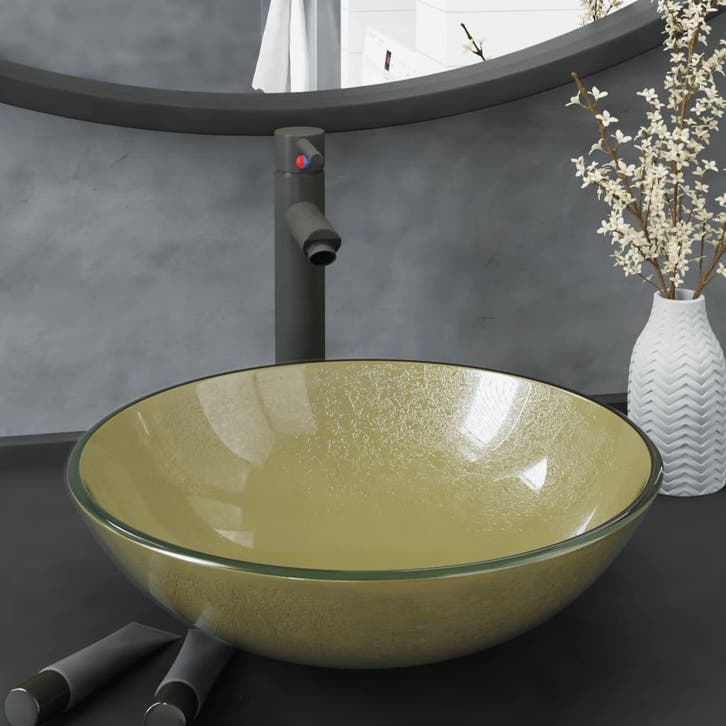 vidaXL Wastafel met kraan en pop-up afvoer gehard glas, Doe-het-zelf en Verbouw, Sanitair, Nieuw, Verzenden