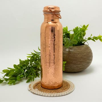 Puur Koperen Waterfles Bloempatroon - 1 liter, Ophalen of Verzenden, Nieuw