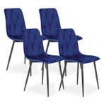 Modern Home Set van 4 Gewatteerde Fluwelen Stoelen Blauw -, Huis en Inrichting, Stoelen, Ophalen of Verzenden, Nieuw