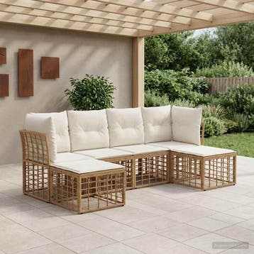 vidaXL Buiten bankenset Naturel Polyester, Verzenden, Nieuw, Rotan