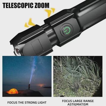 Krachtige Oplaadbare LED Zaklamp - Waterdicht, Zoombaar & US, Verzamelen, Verzenden
