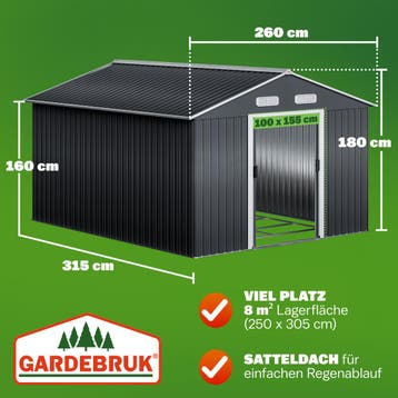 Tuinschuur Zwart Metaal 257x312x177,5 cm (Schuurtjes-Rekken), Verzenden, Nieuw