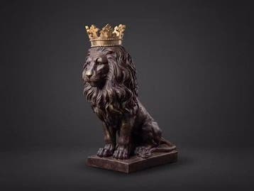 Beeld, XL Leeuw met kroon 91.5 cm - 91.5 cm - Hars