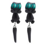 Fako Bijoux - Oorbellen - Dansende Kat - Zwart/Groen, Verzenden, Nieuw