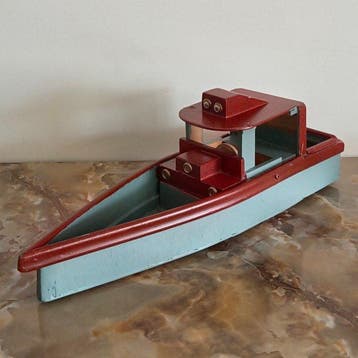 Handmade - Speelgoed boot Vintage vissersboot op wieltjes -, Antiek en Kunst, Antiek | Speelgoed