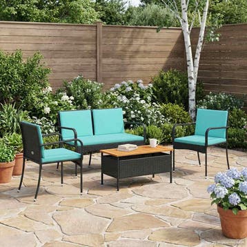 vidaXL Tuin set met kussen staal, Verzenden, Nieuw, Rotan