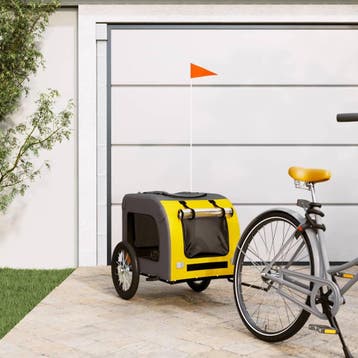 vidaXL Hondenfietstrailer oxford stof en ijzer geel en grijs, Verzenden, Nieuw