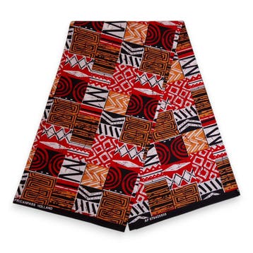Afrikaanse print stof - Rood Bogolan Mosaic - 100% katoen -, Hobby en Vrije tijd, Stoffen en Lappen, Ophalen of Verzenden, Nieuw