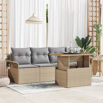 vidaXL Tuin Sofa Set 5 st Beige Poly riet, Verzenden, Nieuw, Rotan, 5 zitplaatsen