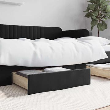 vidaXL Bedlades 2 st bewerkt hout en fluweel zwart, Verzenden, Nieuw, Zwart, Hout
