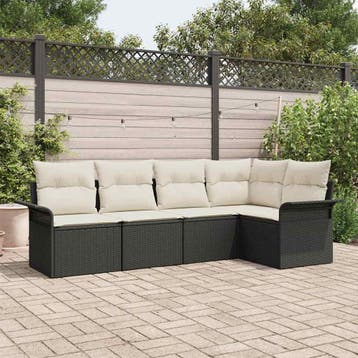 vidaXL Tuin Sofa Set 5 st Zwart poly rattan, Verzenden, Nieuw, Rotan, 5 zitplaatsen