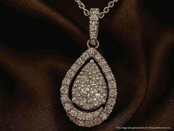Witgouden hanger met diamanten pear shape, excl. ketting, Nieuw