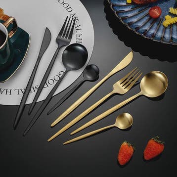 Luxe 30-delige Bestekset RVS: Goud & Zwart Dinerbestek, Frui, Verzenden, Nieuw