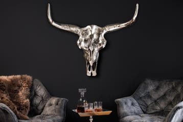 Design schedel MATADOR 70cm zilver aluminium wanddecoratie -, Ophalen of Verzenden, Nieuw