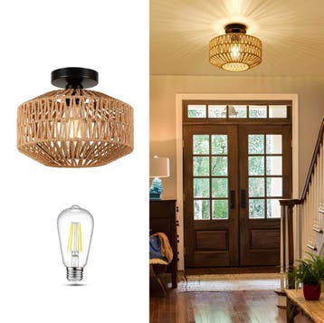 Handgemaakte Rotan Plafondlamp of Hanglamp – Klassieke Stijl, Huis en Inrichting, Verzenden, Nieuw, Overige materialen
