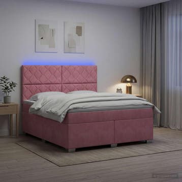 vidaXL Boxspringbed met matras Roze 160 x 200 cm Fluweel, Verzenden, Nieuw, Tweepersoons, Stof