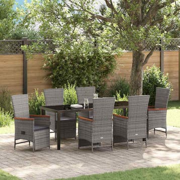 vidaXL Tuin eettafelset 7 st Grijs poly rattan, Verzenden, Nieuw, 7 zitplaatsen