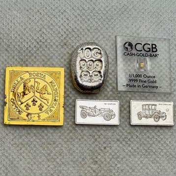 Italië, Duitsland. Lote 5 lingotes plata 999 y oro 9999 ,