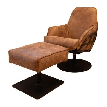 Jurgen fauteuil met hocker leverbaar vanuit de showroom, Minder dan 50 cm, Verzenden, Minder dan 75 cm, Nieuw