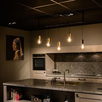 Qazqa Industriële 5-lichts hanglamp, zwart met beton, Ophalen of Verzenden, Nieuw in verpakking, Verlichting