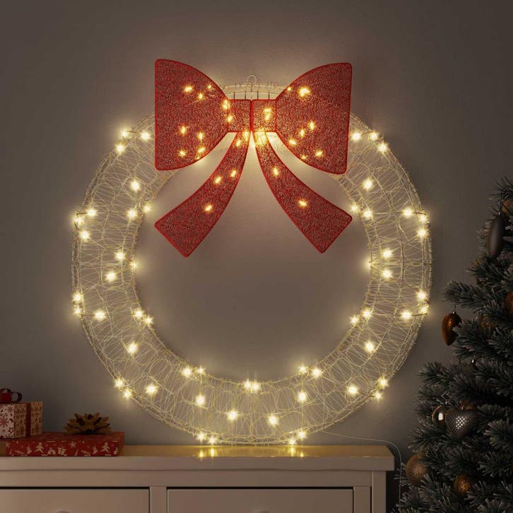 vidaXL Krans met 80 LED Warmwit 92 x 92 x 9,5 cm Acryl, Diversen, Kerst, Nieuw, Verzenden