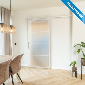 Stalen Schuifdeur - 4 Vlaks - Wit - Maatwerk - Mat glas, Doe-het-zelf en Verbouw, Kozijnen en Schuifpuien, Nieuw, Metaal, Inclusief glas