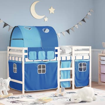 vidaXL Kinderhoogslaper met tunnel 90x190 cm massief, 90 cm, Eenpersoons, Nieuw, 190 cm of minder