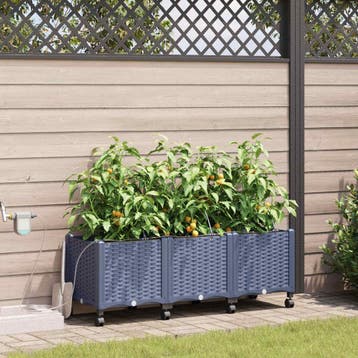 vidaXL Tuin Pot met Irrigatie en Wielen 3 st Grijs 120 x 40, Verzenden, Nieuw, Minder dan 60 cm