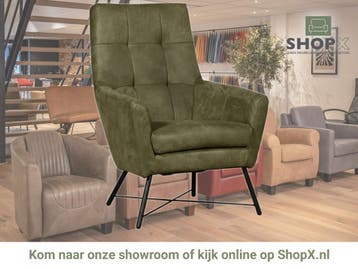 Leren fauteuil Proud - Kenia Olive (olijf), Nieuw, Ophalen of Verzenden, 75 tot 100 cm, Industrieel, Modern