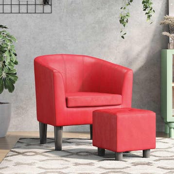vidaXL Kuipstoel met voetenbankje kunstleer rood, Huis en Inrichting, Fauteuils, Verzenden, Nieuw
