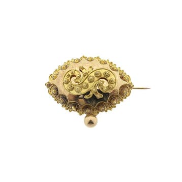 Antiek gouden broche van een mutsenbel, Ophalen of Verzenden, Gebruikt, Goud, Goud