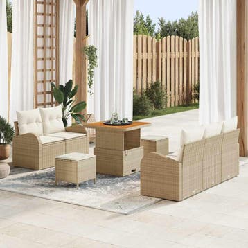 vidaXL Tuin Sofa Set 8 st 7-Aantal zitplaatsen Beige en, Verzenden, Nieuw, Rotan, 8 zitplaatsen
