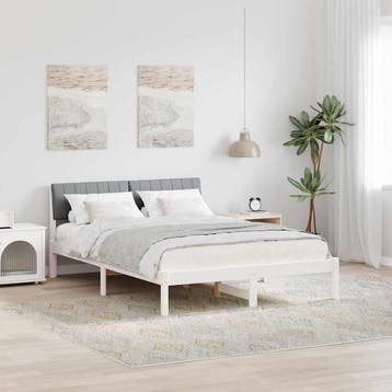 vidaXL Bedframe Wit en lichtgrijs 135 x 190 cm Massief, Verzenden, Wit, Nieuw, Twijfelaar