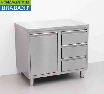 HCB RVS Werkkast Kast Werktafel Afvalbak en 3 laden 100 cm, Ophalen of Verzenden, Nieuw in verpakking