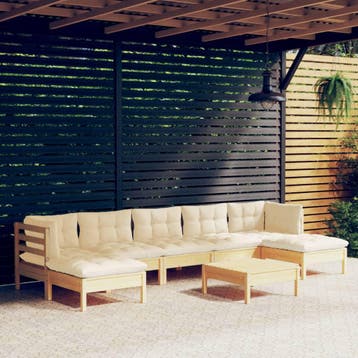 vidaXL 8-delige Loungeset met crèmekleurige kussens, Verzenden, Nieuw, 8 zitplaatsen, Loungeset