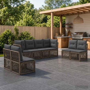 vidaXL Tuinbankenset 8 st Grijs poly rattan, Verzenden, Nieuw, 8 zitplaatsen