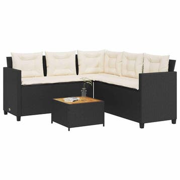 vidaXL Tuinbank met tafel en kussens L-vormig poly rattan, Tuin en Terras, Verzenden, Nieuw