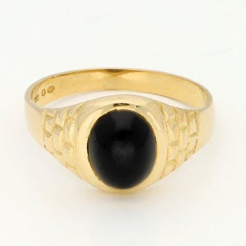 Ring - 18 karaat Geel goud Onyx, Sieraden, Tassen en Uiterlijk, Ringen, Nieuw
