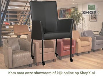 Leren eetkamerstoel Comfort met wieltjes en armleuning -, Huis en Inrichting, Nieuw, Leer, Ophalen of Verzenden, Eén