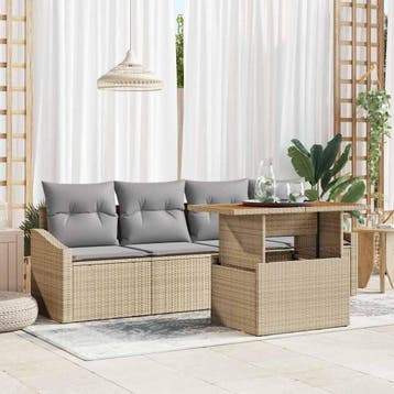 vidaXL Tuin Sofa Set 5 st Beige Poly riet, Verzenden, Nieuw, 5 zitplaatsen