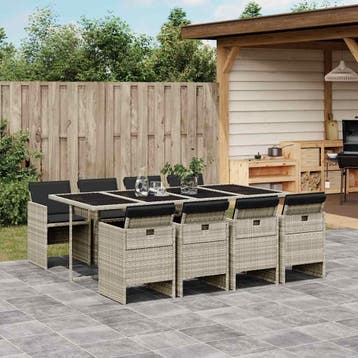 vidaXL 9-delige Tuinset met kussens poly rattan lichtgrijs, Verzenden, Nieuw, 8 zitplaatsen, Tuinset