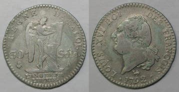 France Frankreich Km 606 30 Sols 1792 A Paris Typ François, Verzenden